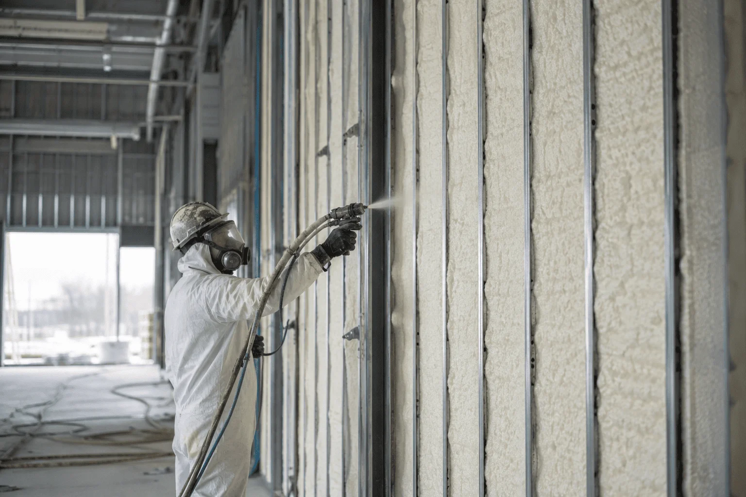 Open-cell spray foam in a commercial interior wall assembly